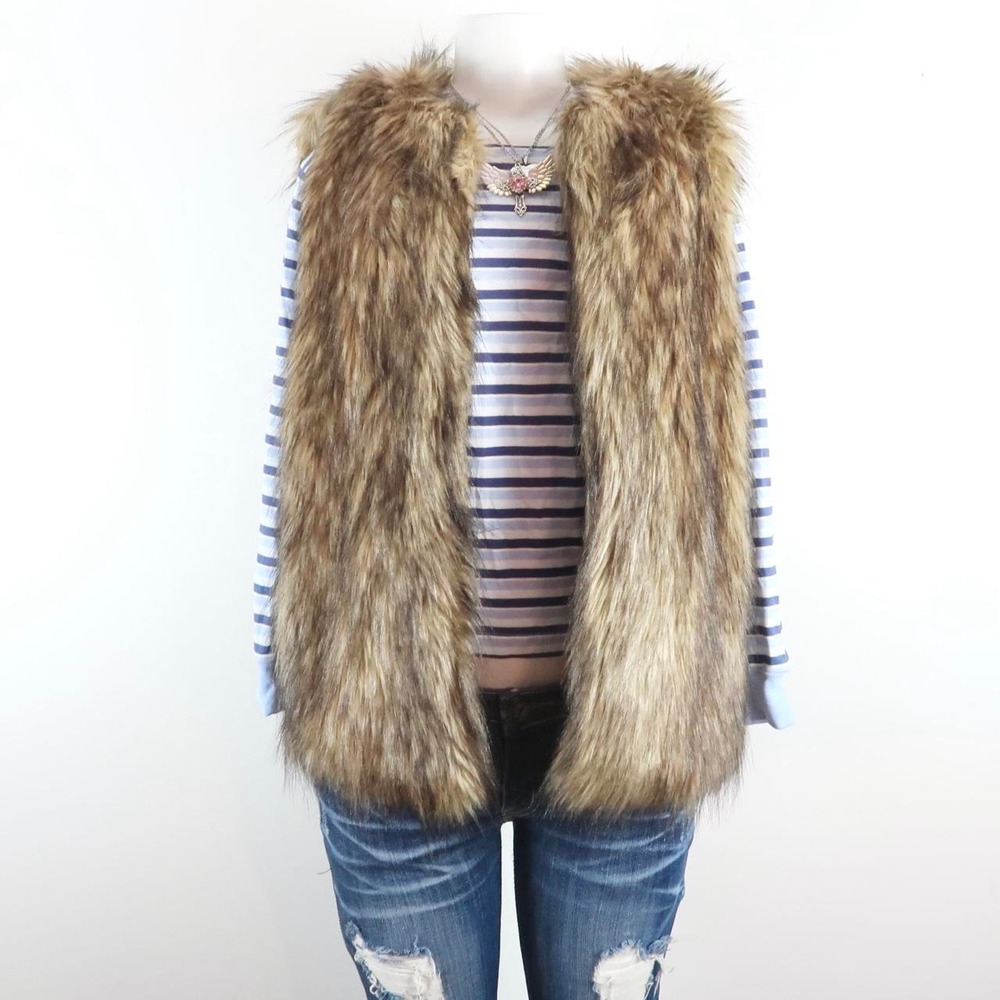 brown faux fur vest y2k vintage 2000s shaggy boho indie sleaze